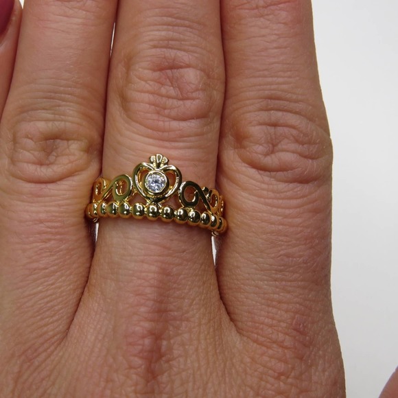 Pandora Gold Princess Tiara Ring Size 8 - Picture 3 of 9